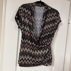Melissa Paige Black, Brown & Cream Zigzag Wrap Blouse ❤️